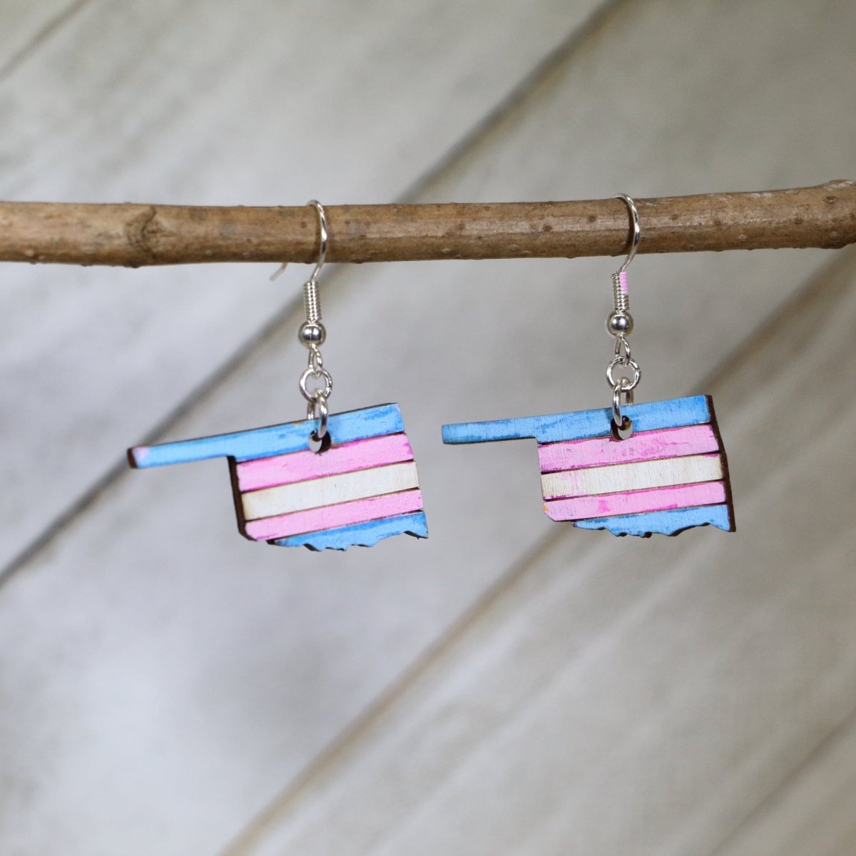 LGBTQIA+ Oklahoma Trans Wooden Dangle Earrings - - Cate's Concepts, LLC