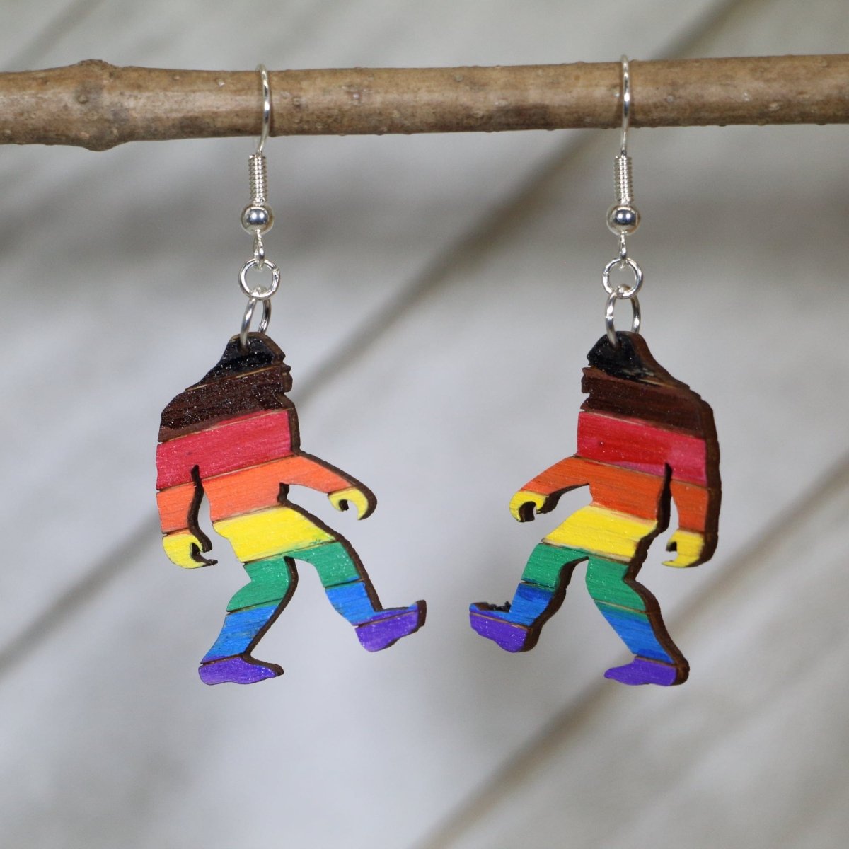 LGBTQIA+ Pride Bigfoot Wooden Dangle Earrings - - Cate's Concepts, LLC