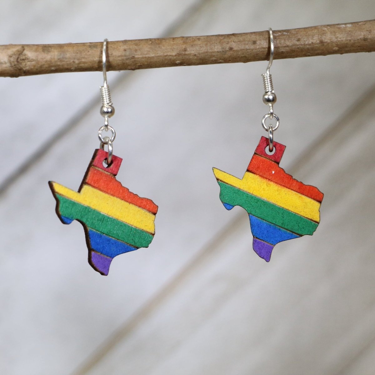 LGBTQIA+ Texas Pride Wooden Dangle Earrings - - Cate's Concepts, LLC