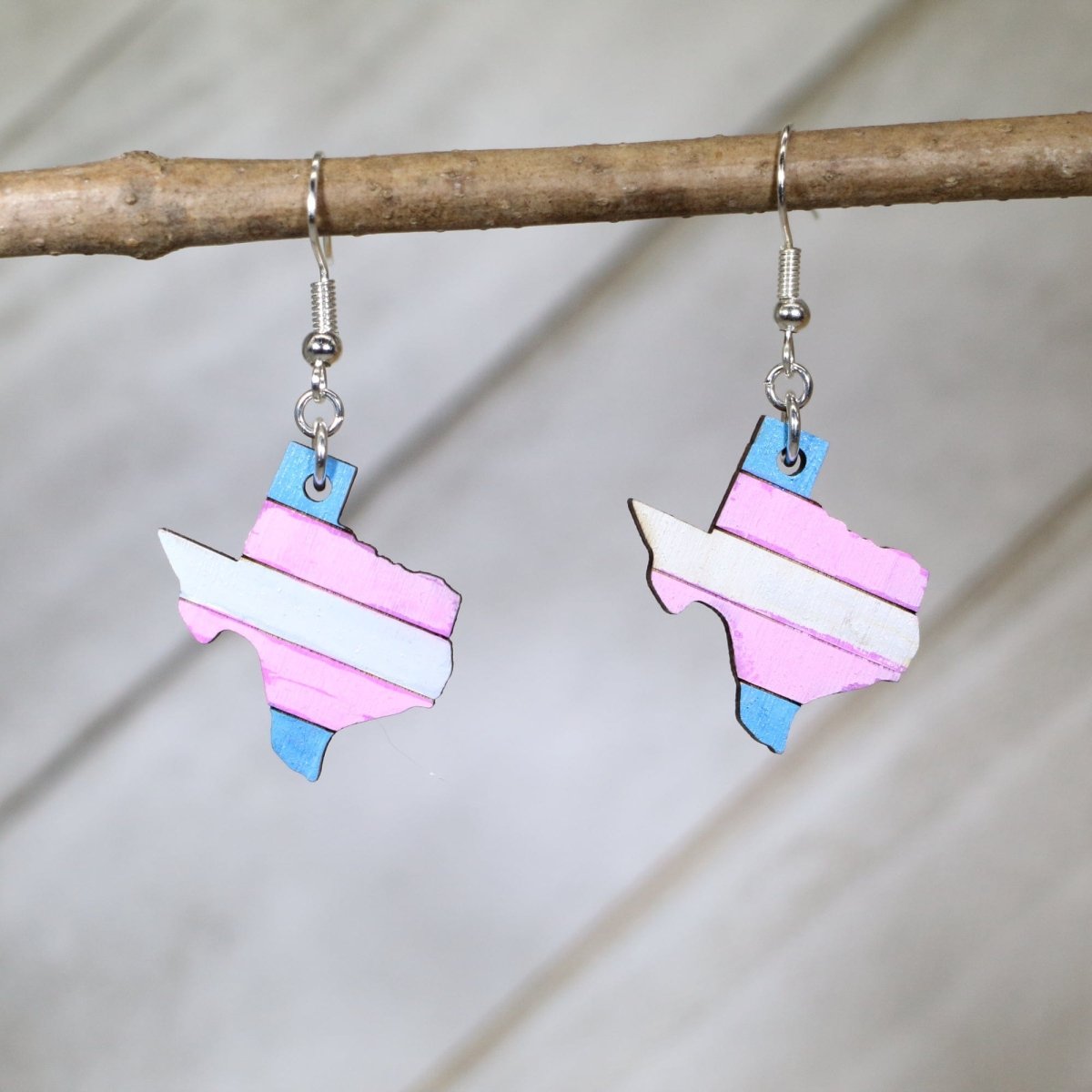 LGBTQIA+ Texas Trans Wooden Dangle Earrings - - Cate's Concepts, LLC