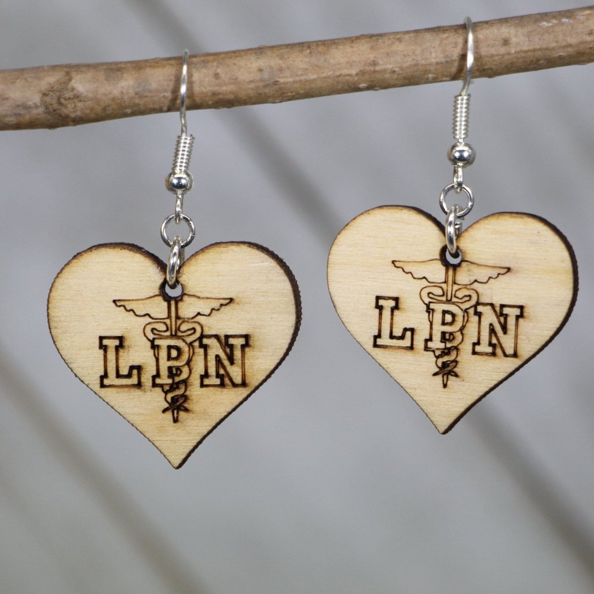 Licensed Practical Nurse "LPN" Wooden Dangle Earrings - - Cate's Concepts, LLC