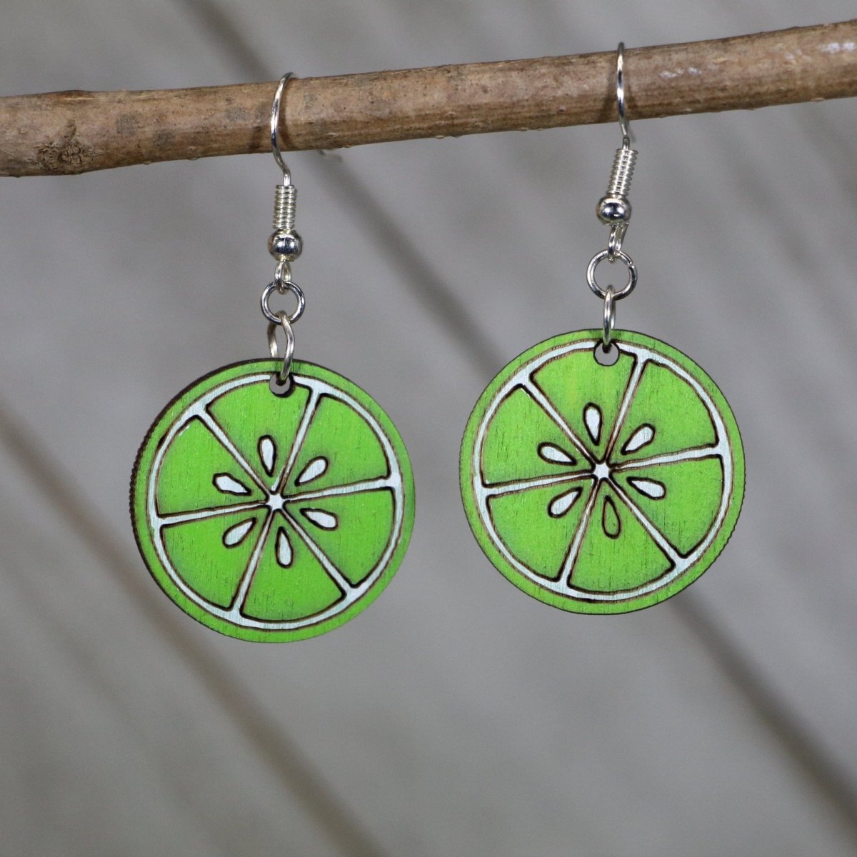 Lime Slice Wooden Dangle Earrings - - Cate's Concepts, LLC