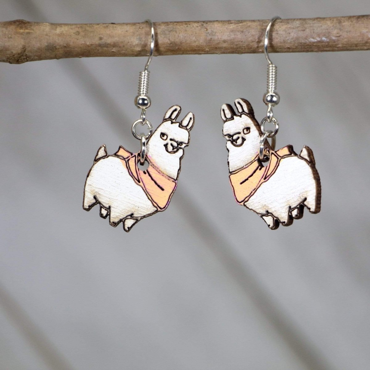 Llama with Scarf Wooden Dangle Earrings - Peach - Cate's Concepts, LLC