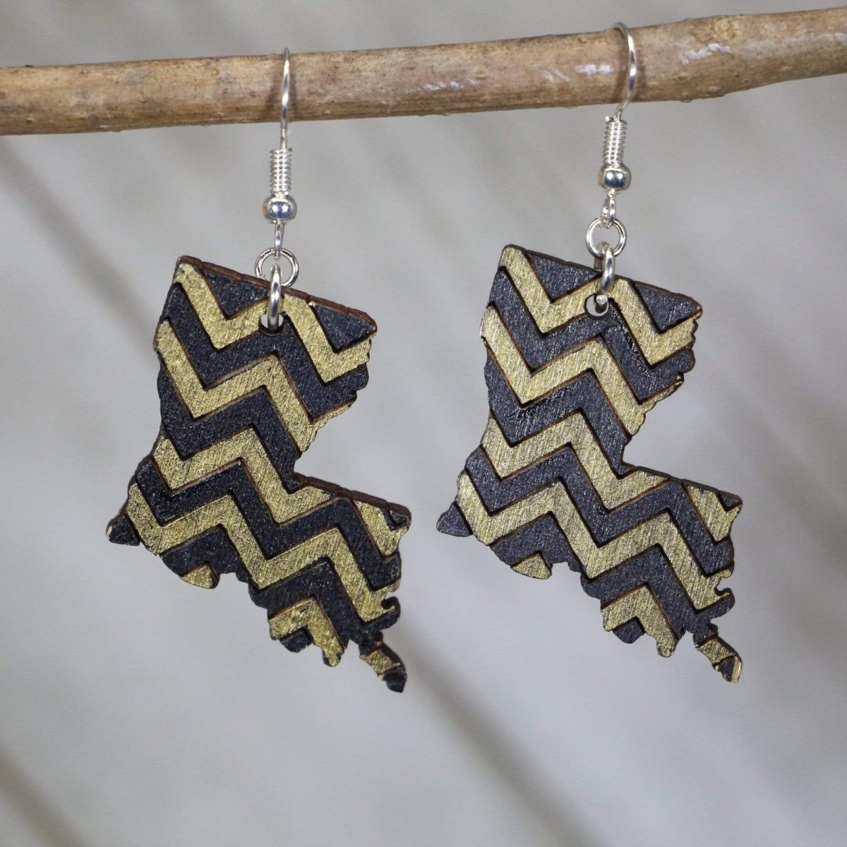 Louisiana State Black and Gold Chevron Wooden Dangle Earrings - Black and Gold Cheverons - Cate's Concepts, LLC
