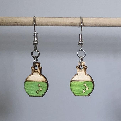 Mad Scientist Potion Bottle Dangle Earrings - Green Dangle - Cate's Concepts, LLC