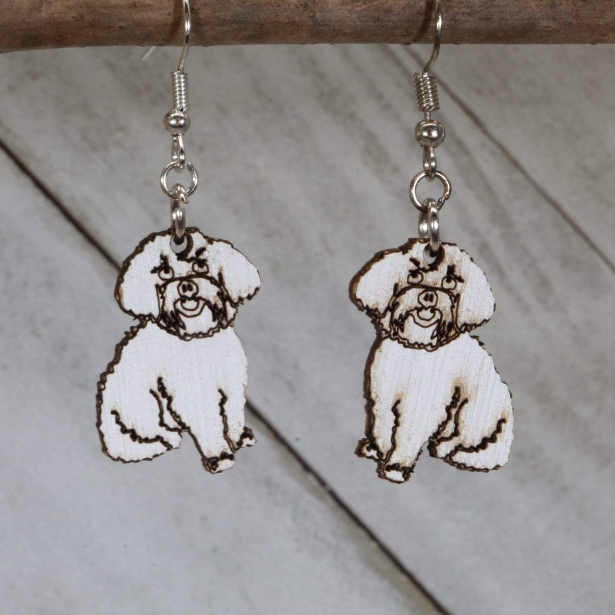 Maltipoo Wooden Dangle Earrings - Two Boys - Cate's Concepts, LLC
