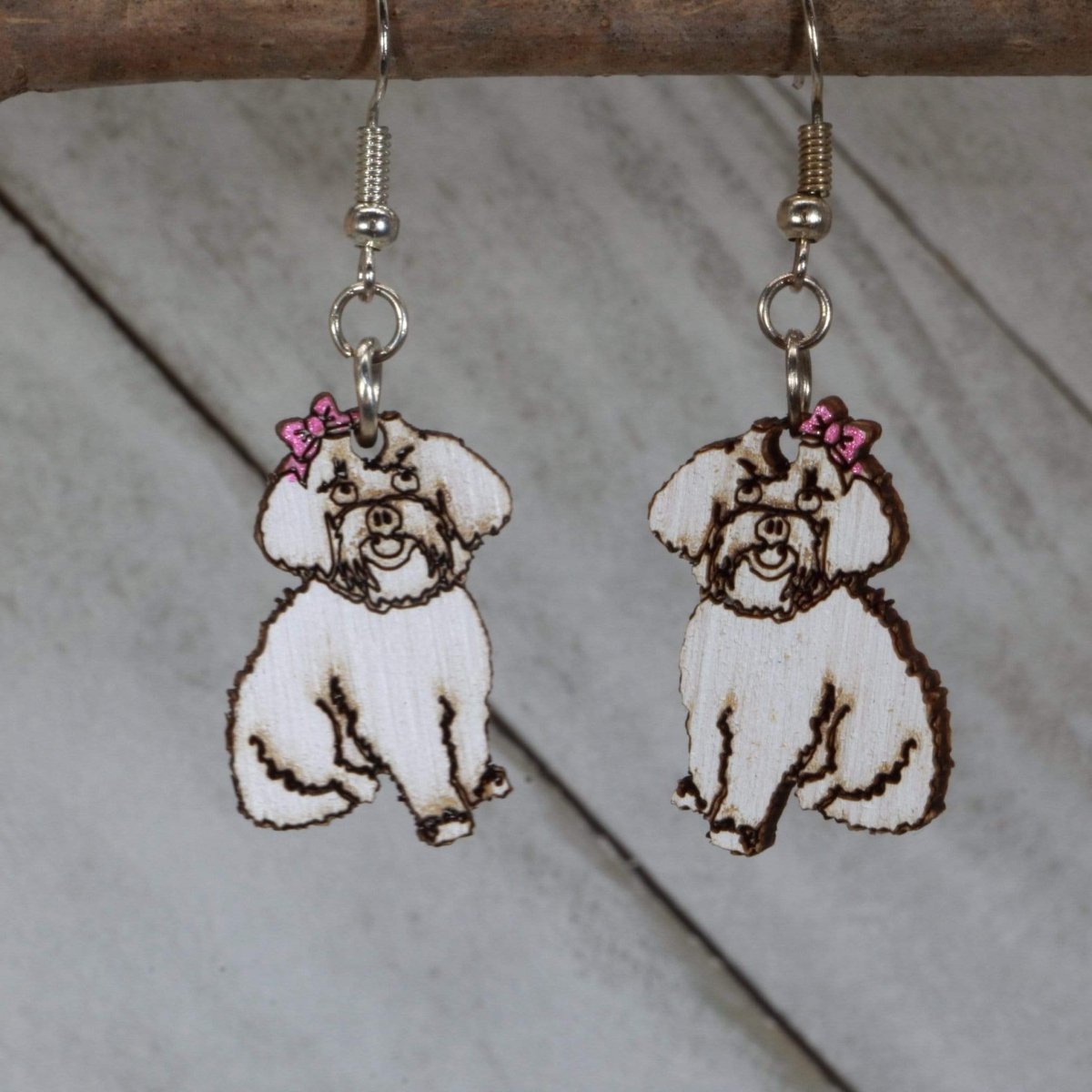 Maltipoo Wooden Dangle Earrings - Two Girls - Cate's Concepts, LLC