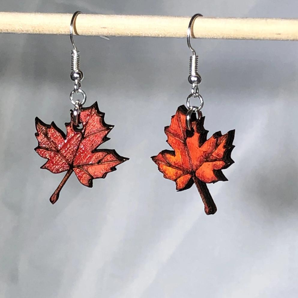Maple Leaf Wooden Dangle Earrings - Dangle - Cate's Concepts, LLC
