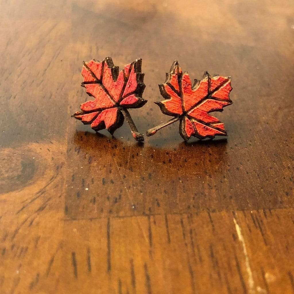 Maple Leaf Wooden Dangle Earrings - Stud - Cate's Concepts, LLC