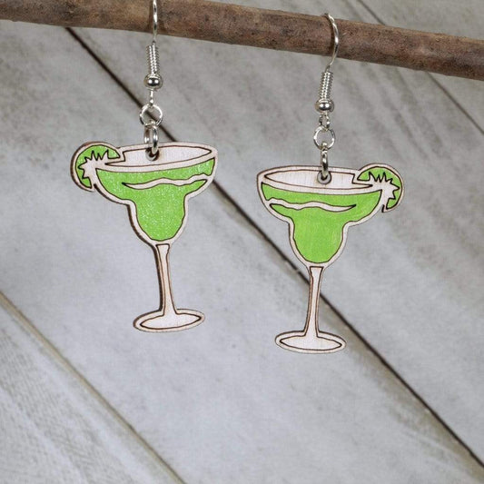 Margarita with Lime Wooden Dangle Earrings - - Cate's Concepts, LLC