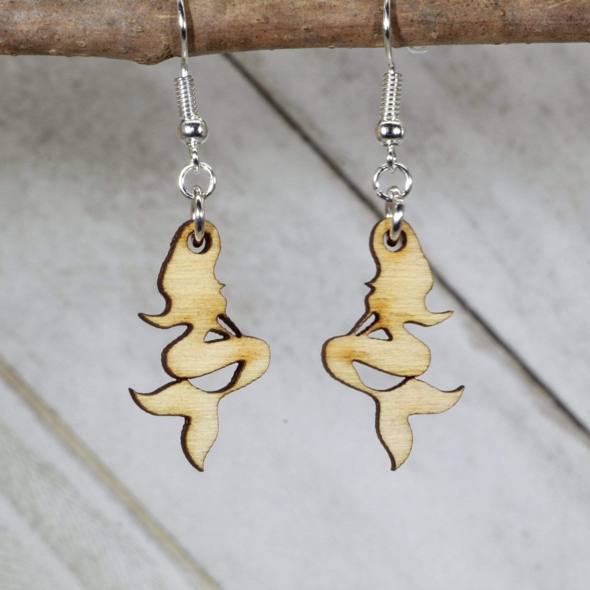Mermaid Wooden Dangle Earrings - - Cate's Concepts, LLC
