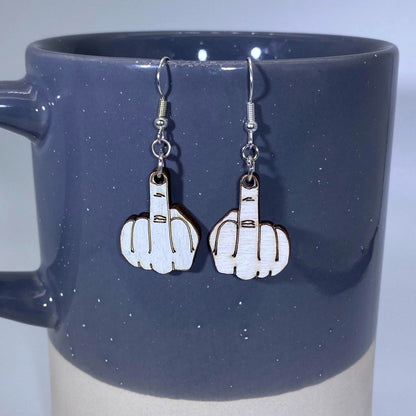Middle Finger "Fuck You" Wooden Dangle Earrings - - Cate's Concepts, LLC