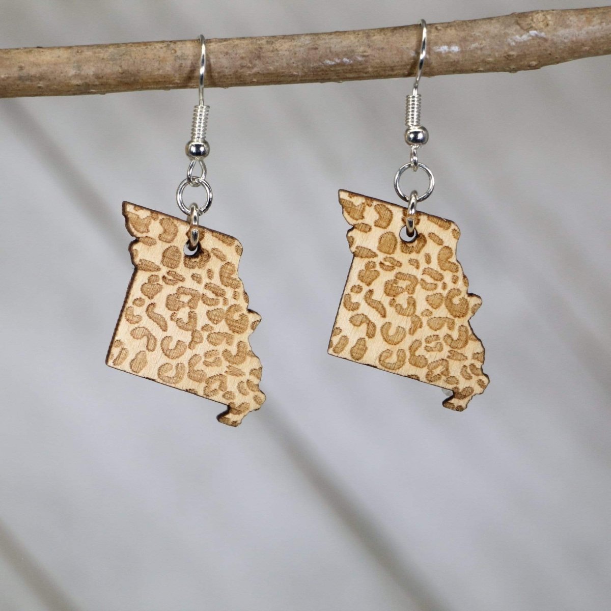 Missouri State Cheetah Print Wooden Dangle Earrings - - Cate's Concepts, LLC