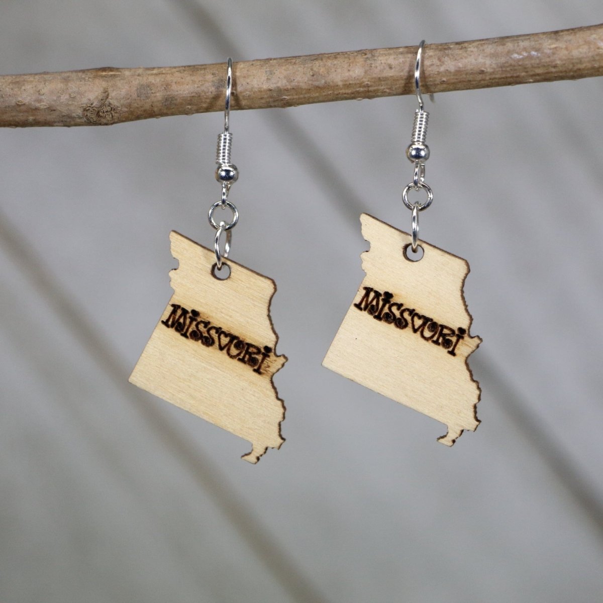 Missouri State Wooden Dangle Earrings - - Cate's Concepts, LLC