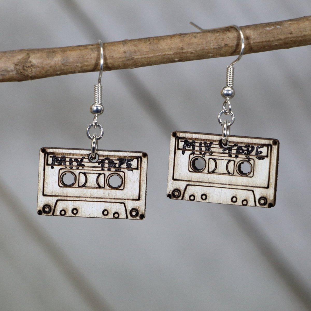 Mix Cassette Tape Wooden Dangle Earrings - - Cate's Concepts, LLC