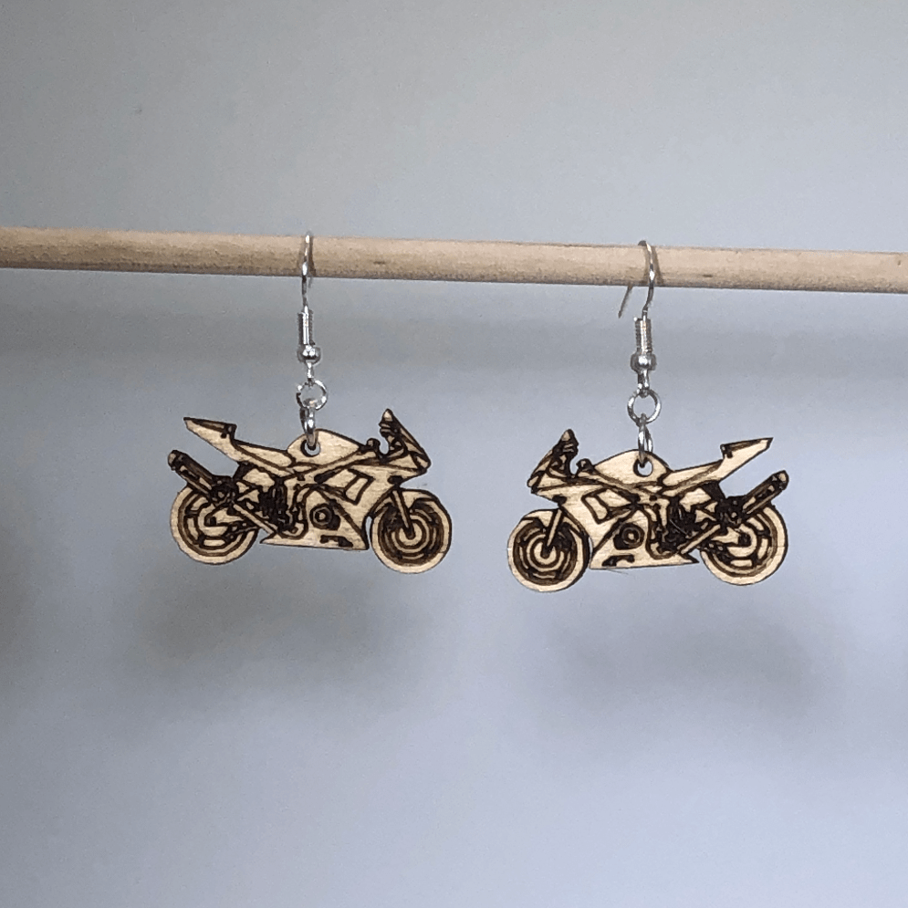Motorcycle Wooden Dangle Earrings - - Cate's Concepts, LLC