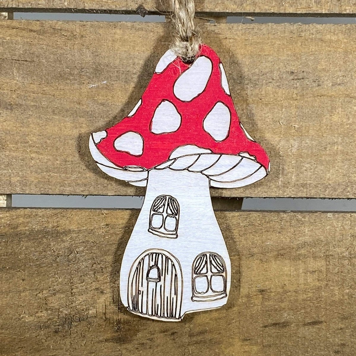 Mushroom House Wooden Christmas Ornaments - - Cate's Concepts, LLC