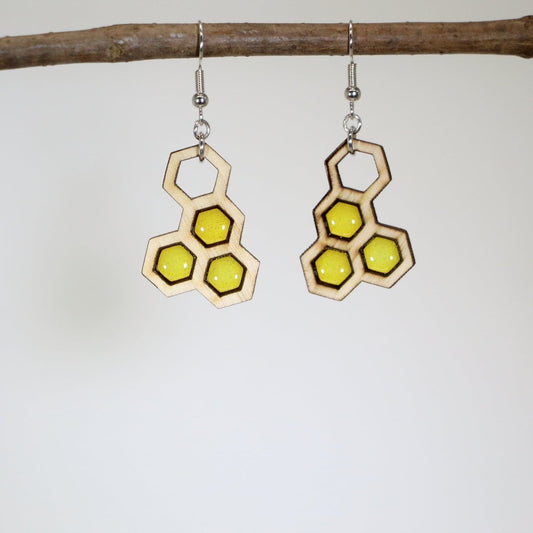 Natural Honeycomb WoodenDangle Earrings - - Cate's Concepts, LLC