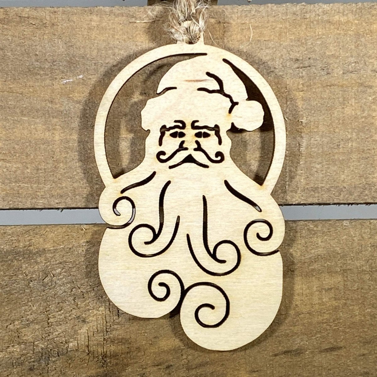 Natural Santa Wooden Christmas Ornaments - - Cate's Concepts, LLC