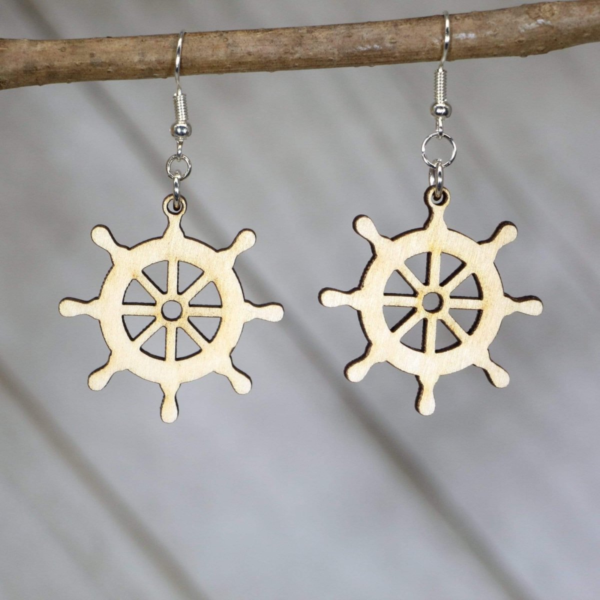 Nautical Ships Wheel Wooden Dangle Earrings - - Cate's Concepts, LLC