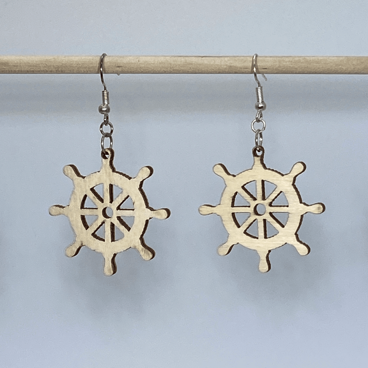 Nautical Ships Wheel Wooden Dangle Earrings - - Cate's Concepts, LLC