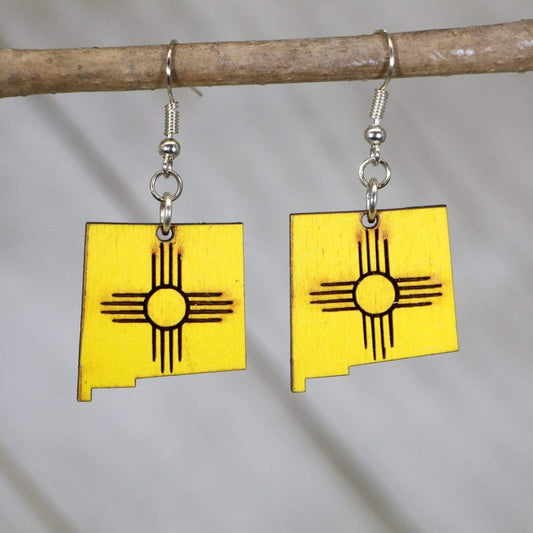 New Mexico State Zia Wooden Dangle Earrings - - Cate's Concepts, LLC