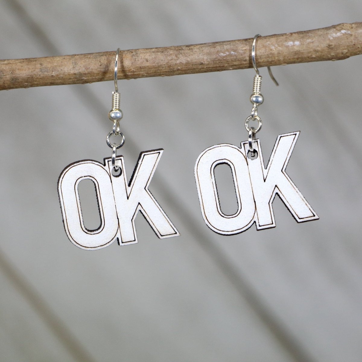 Oklahoma OK Wooden Dangle Earrings - - Cate's Concepts, LLC