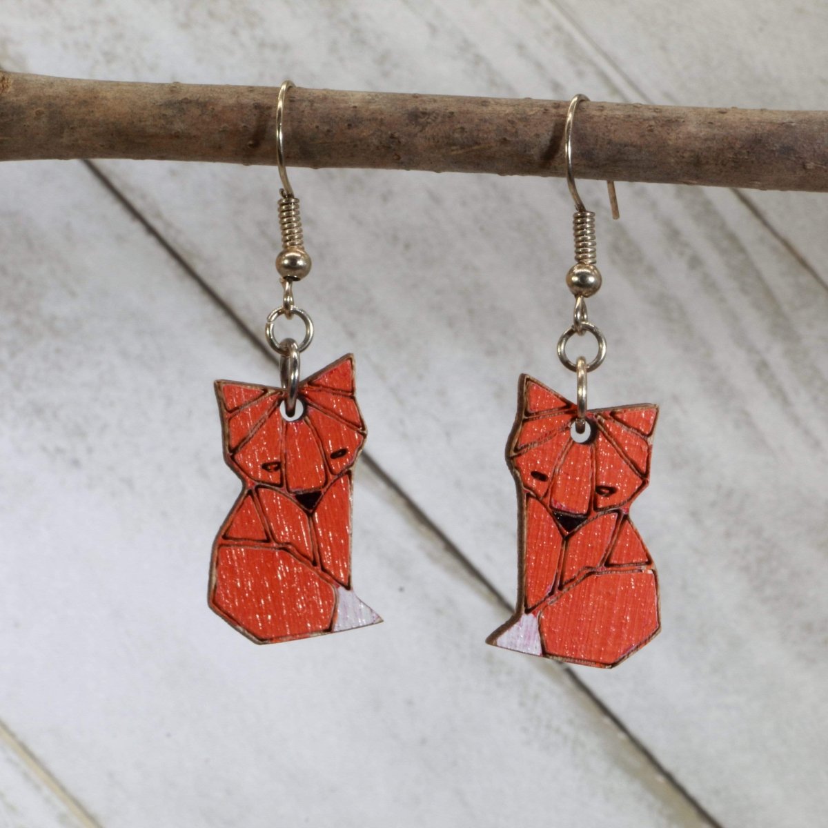 Origami Fox Wooden Dangle Earrings - - Cate's Concepts, LLC