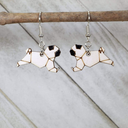 Origami Pug Dangle Earrings - - Cate's Concepts, LLC