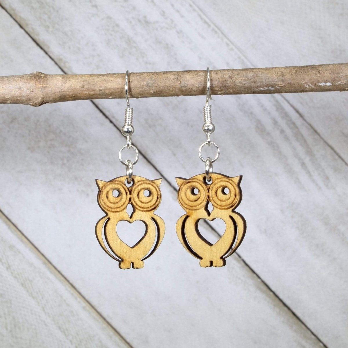 Owls with a Heart Dangle Earrings - - Cate's Concepts, LLC