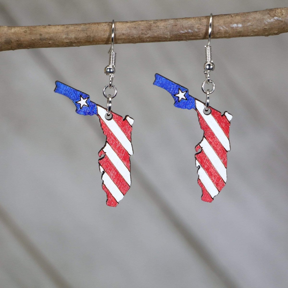 Patriotic Florida State Wooden Dangle Earrings - - Cate's Concepts, LLC