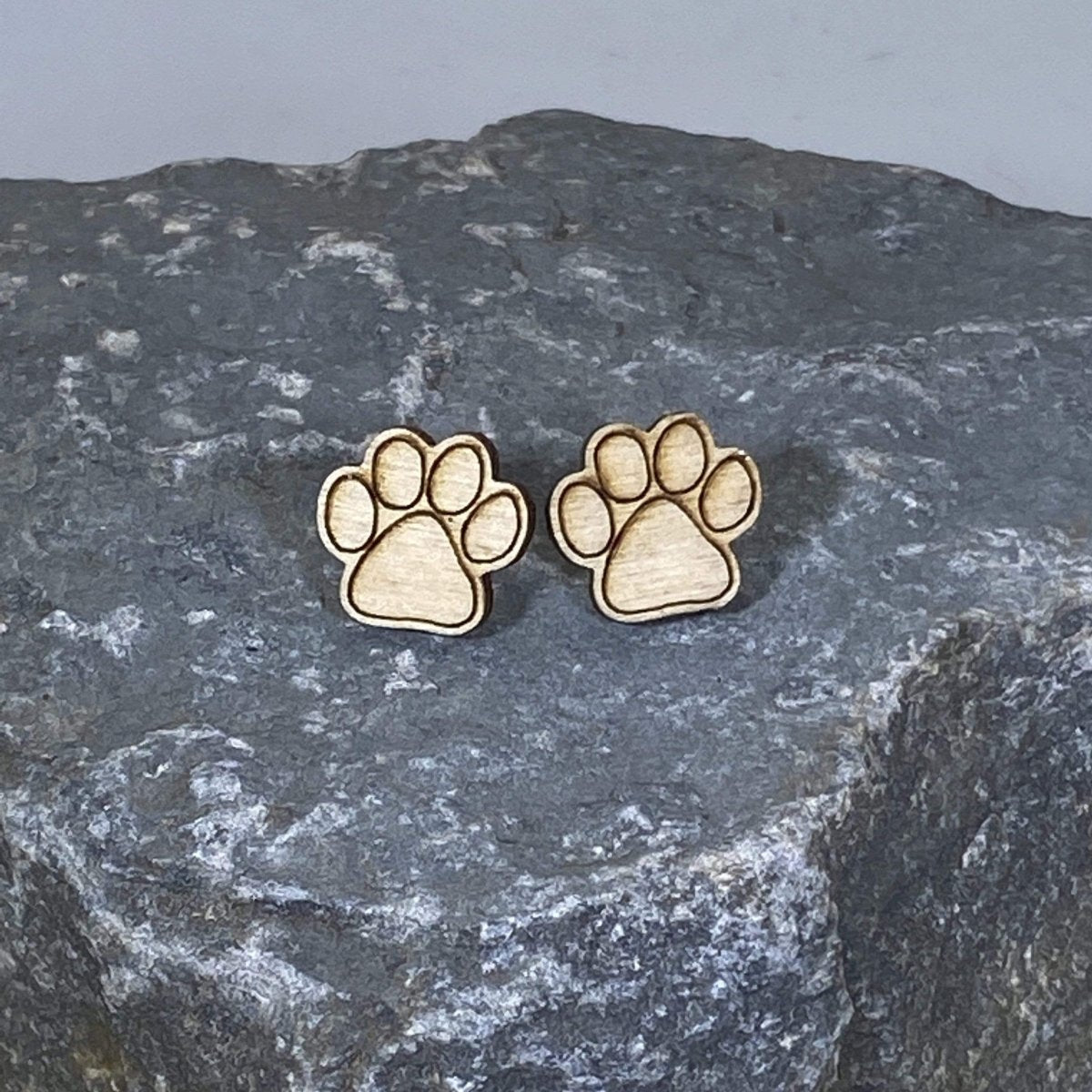 Paw Print Dangle Earrings - Natural Wood Studs - Cate's Concepts, LLC