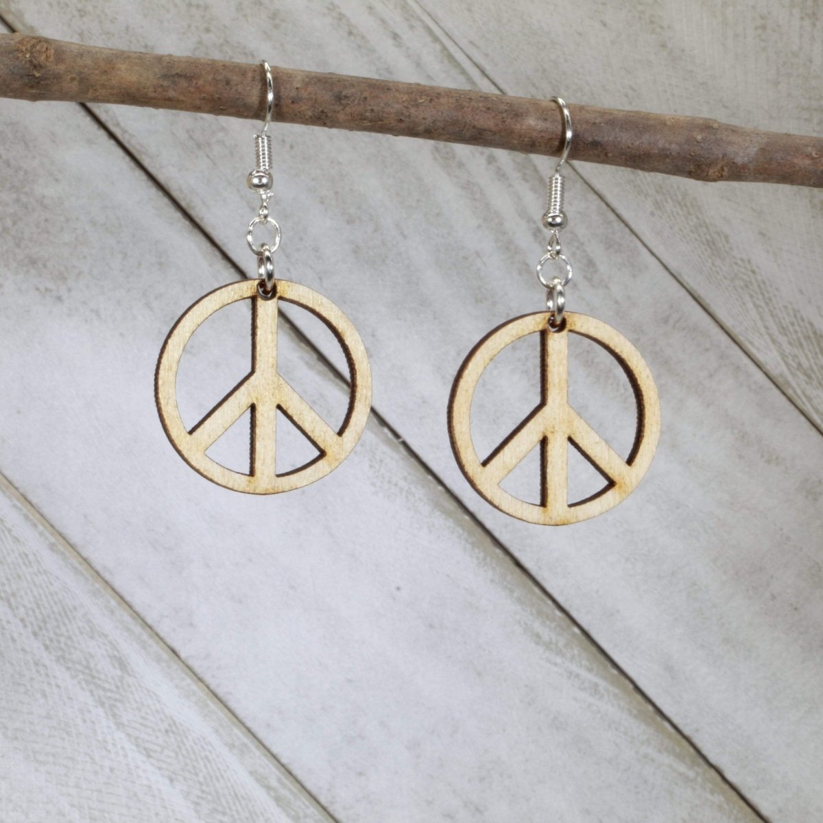 Peace Symbol Wooden Dangle Earrings - - Cate's Concepts, LLC