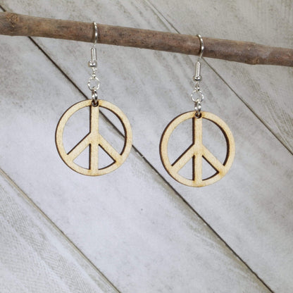 Peace Symbol Wooden Dangle Earrings - - Cate's Concepts, LLC