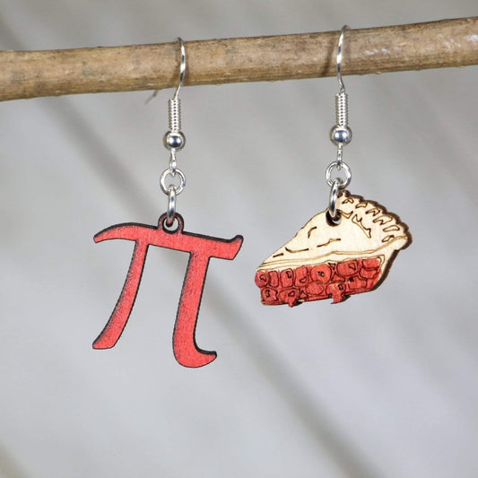 Pi & Pie Wooden Dangle Earrings - Red - Cate's Concepts, LLC