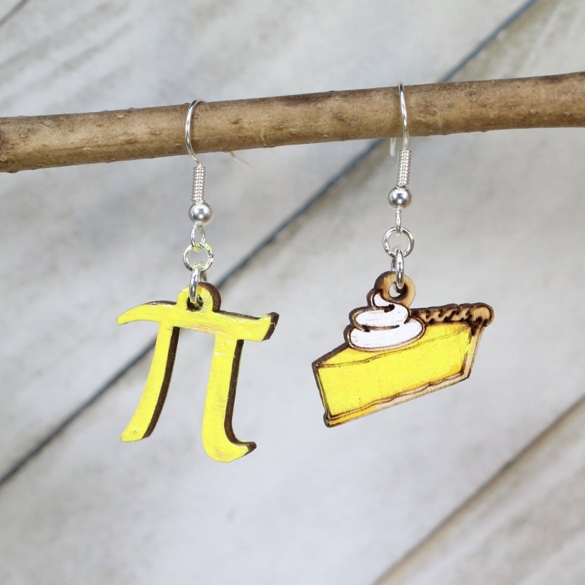 Pi & Pie Wooden Dangle Earrings - Yellow - Cate's Concepts, LLC