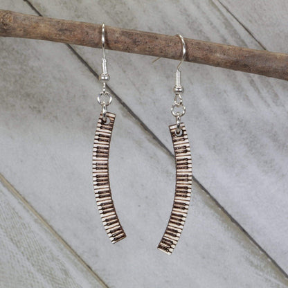 Piano Keyboard Curve Wooden Dangle Earrings - - Cate's Concepts, LLC