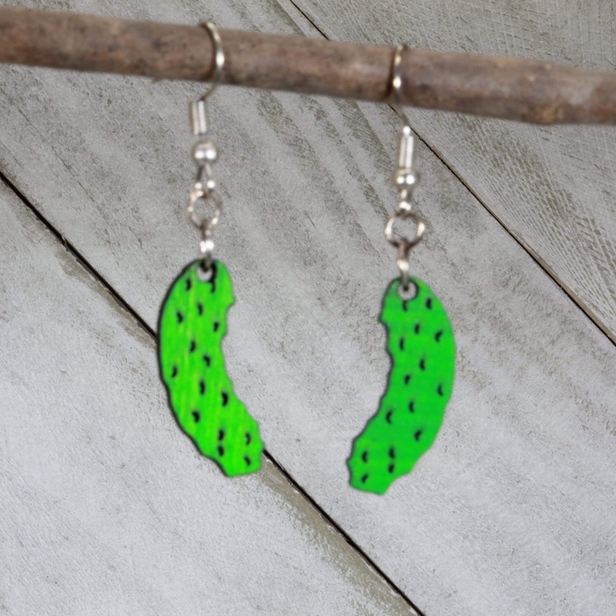 Pickle Wooden Dangle Earrings - - Cate's Concepts, LLC