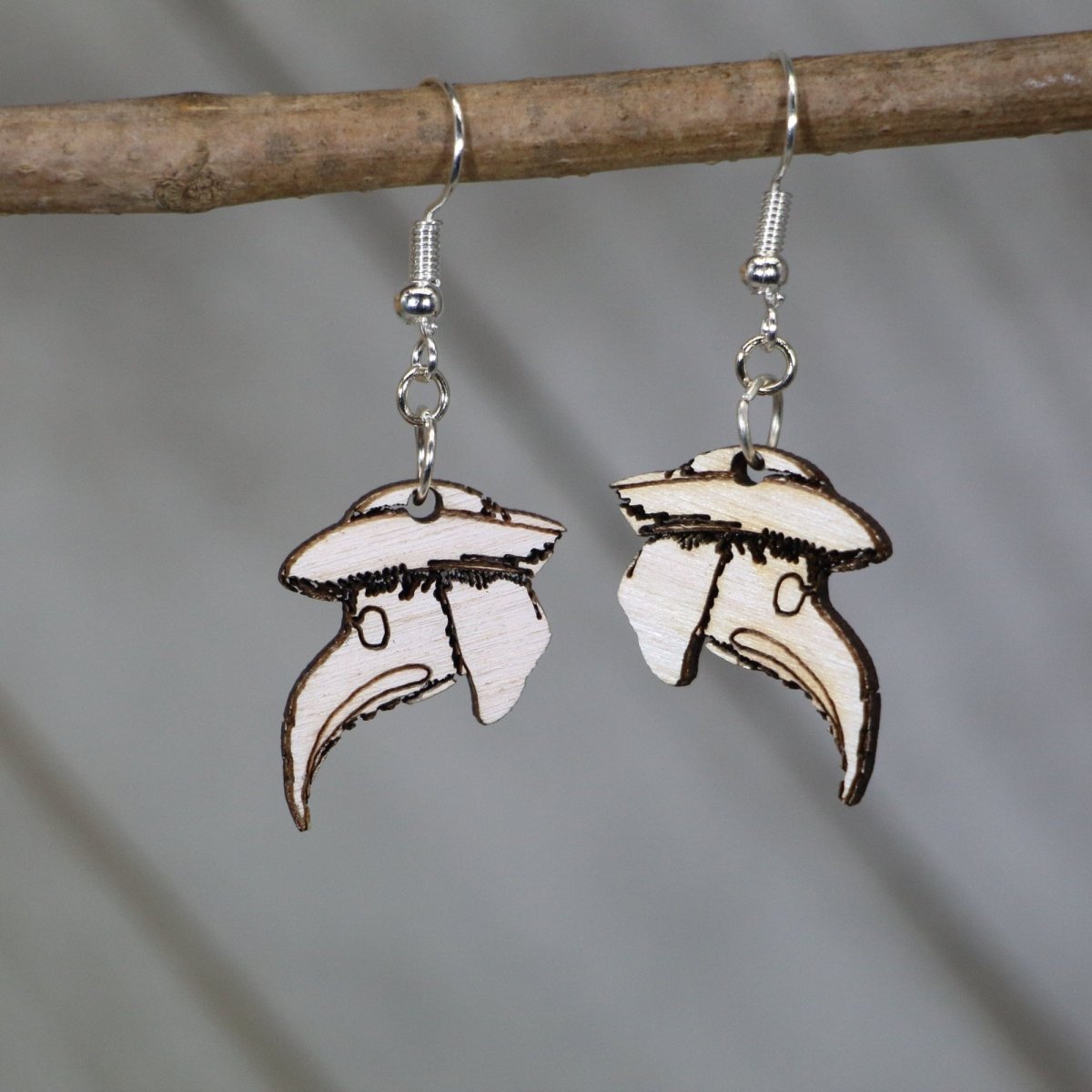 Plague Mask Wooden Dangle Earrings - - Cate's Concepts, LLC