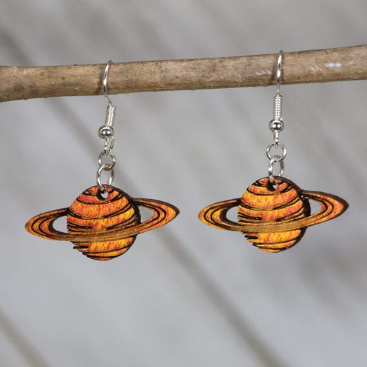 Planet Saturn Wooden Dangle Earrings - - Cate's Concepts, LLC