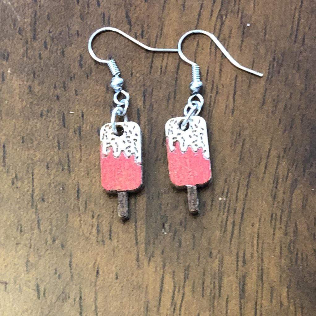 Popsicle Wooden Dangle Earrings - Red - Cate's Concepts, LLC