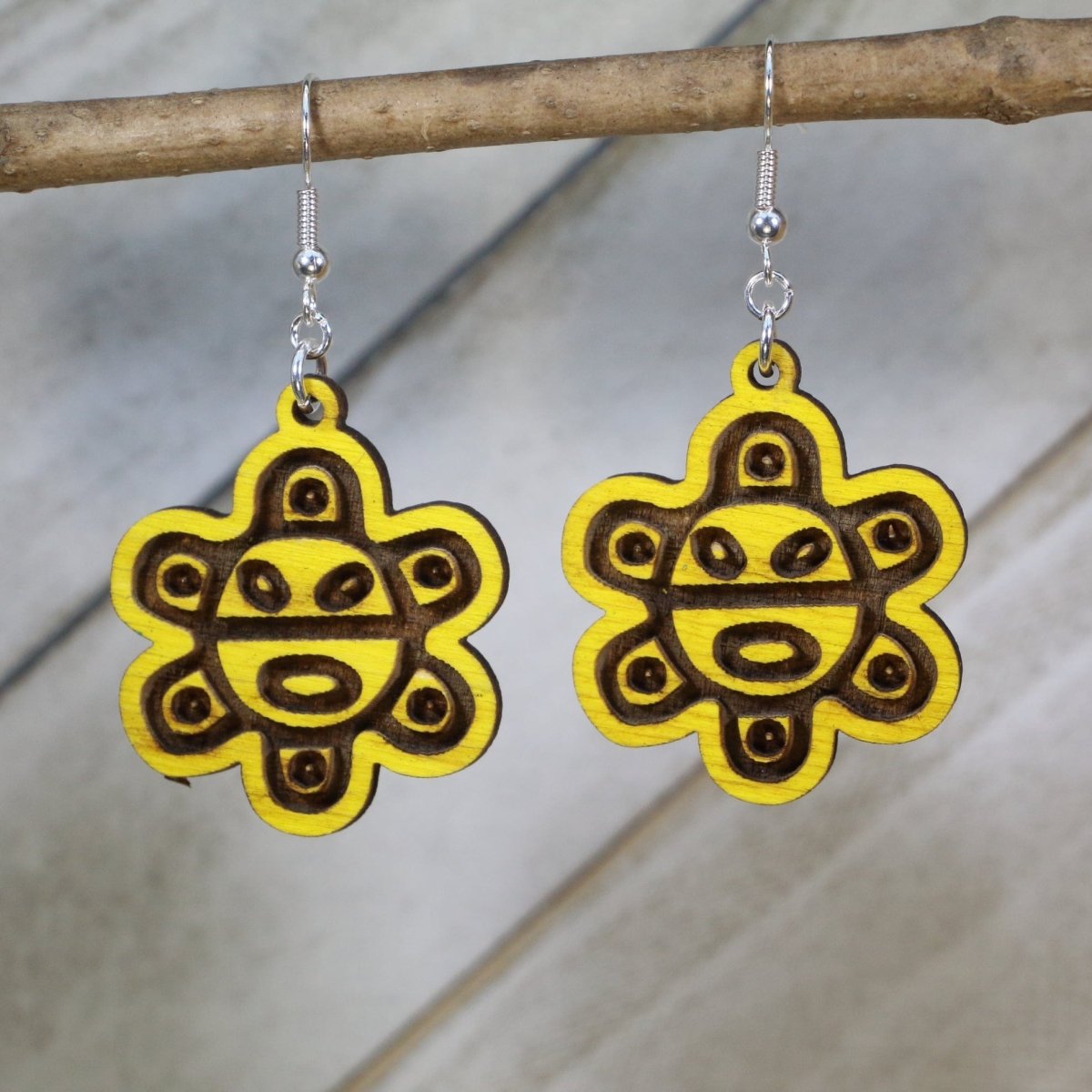 Puerto Rican Taino Sun Wooden Dangle Earrings - - Cate's Concepts, LLC