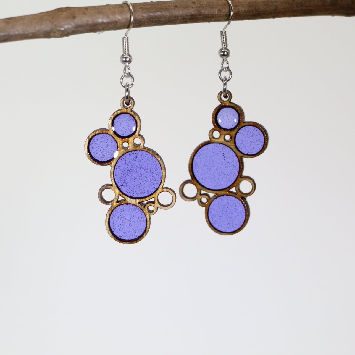 Purple Circle Wooden Dangle Earrings - - Cate's Concepts, LLC
