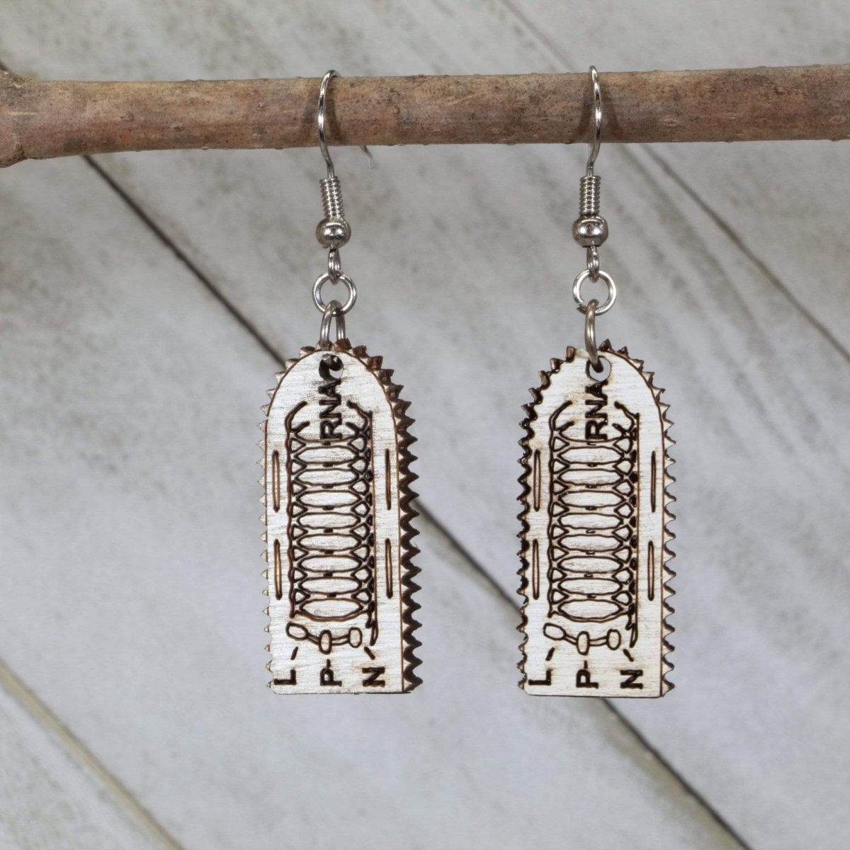 Rabies Wooden Dangle Earrings - - Cate's Concepts, LLC