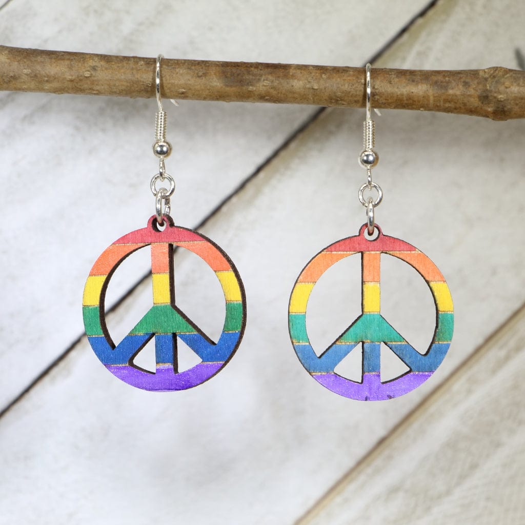 Rainbow Peace Symbol Dangle Earrings - - Cate's Concepts, LLC