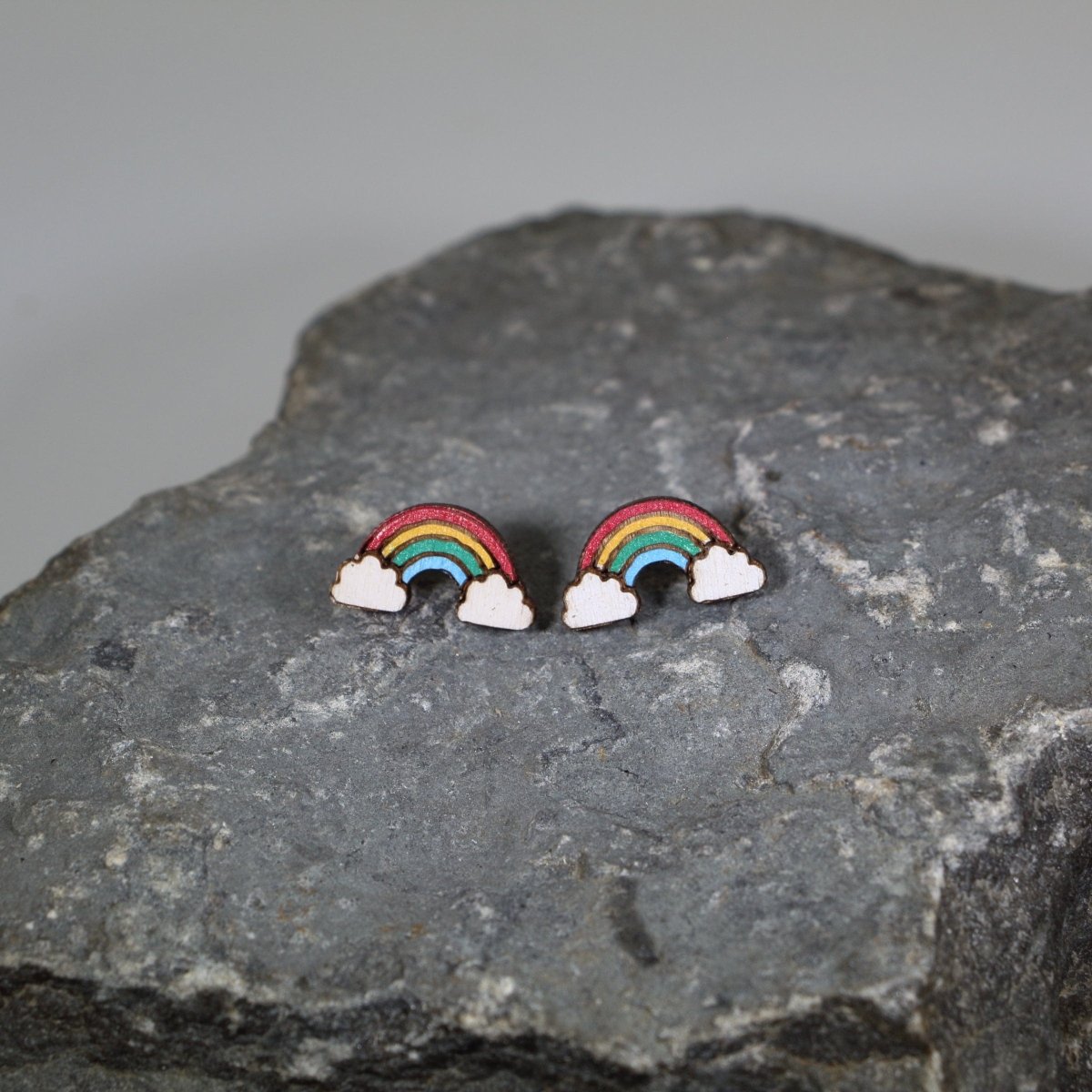 Rainbow Wooden Dangle Earrings - Stud - Cate's Concepts, LLC