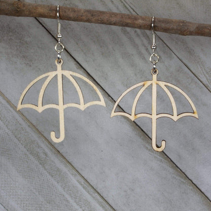 Rainy Day Umbrella Wooden Dangle Earrings - Natural Wood - Cate's Concepts, LLC