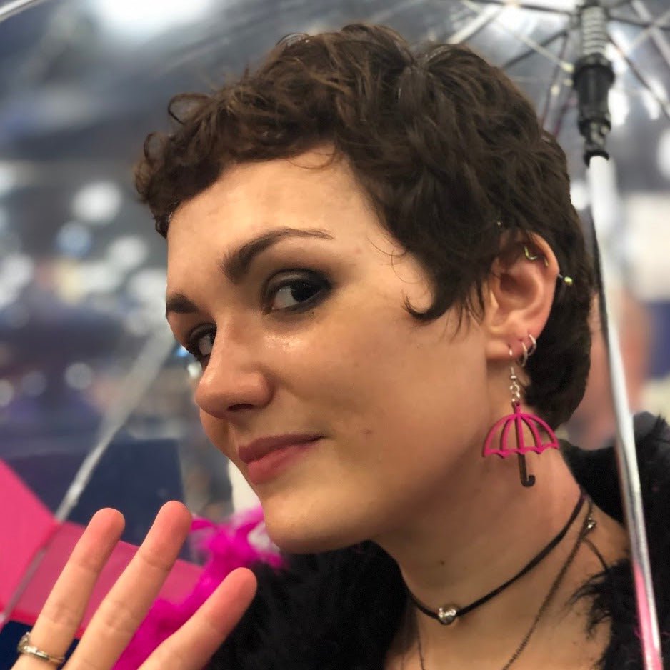 Rainy Day Umbrella Wooden Dangle Earrings - Pink and Black - Cate's Concepts, LLC