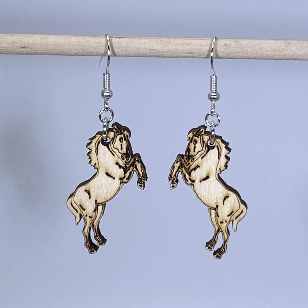 Realistic Mustang Horses Wooden Dangle Earrings - - Cate's Concepts, LLC
