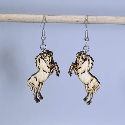Realistic Mustang Horses Wooden Dangle Earrings - - Cate's Concepts, LLC